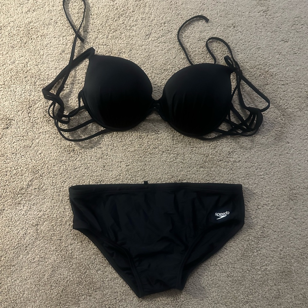 Bikini top and Speedo bottoms 🖤